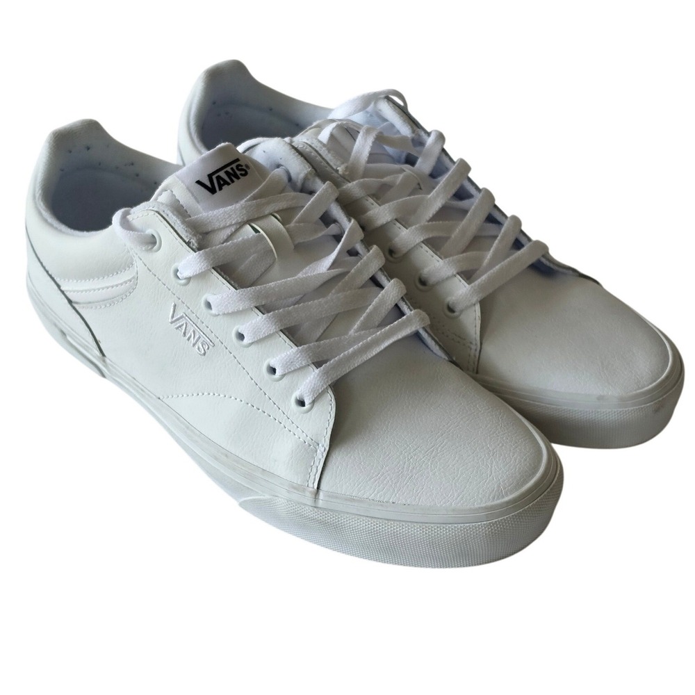 Vans Del Pato Mens 11 White Pebbled‎ Leather Low Top Skate Shoes 751505 Gum Sole